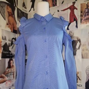 NWT BCBGeneration Blue Striped Peekaboo Blouse S